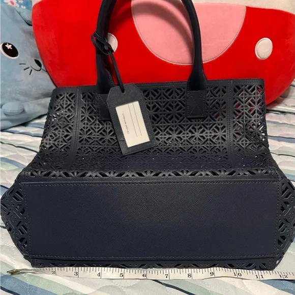 TORY BURCH EUC Dark Blue Perforated Tote - Picture 8 of 10